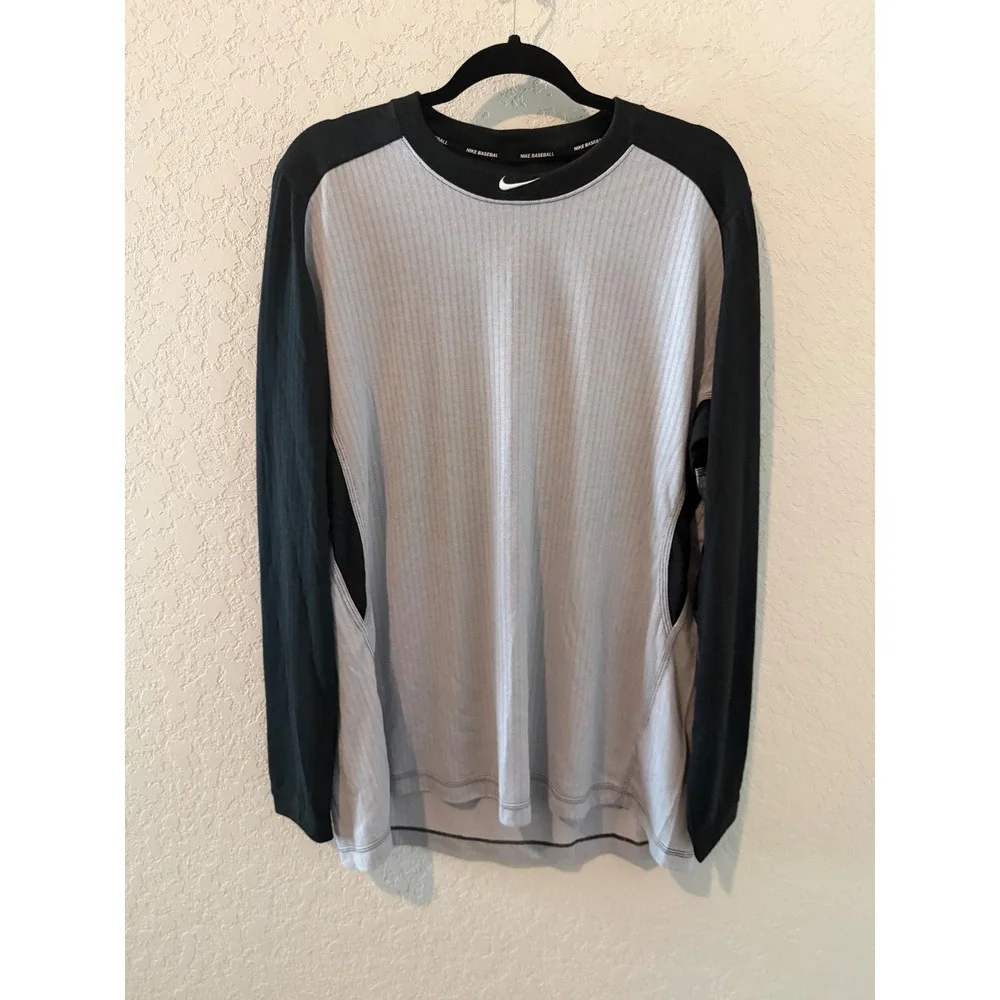Nike Baseball Dri-FIT Shirt Mens XXL Long Sleeve Grey Black MLB Authentic Tee